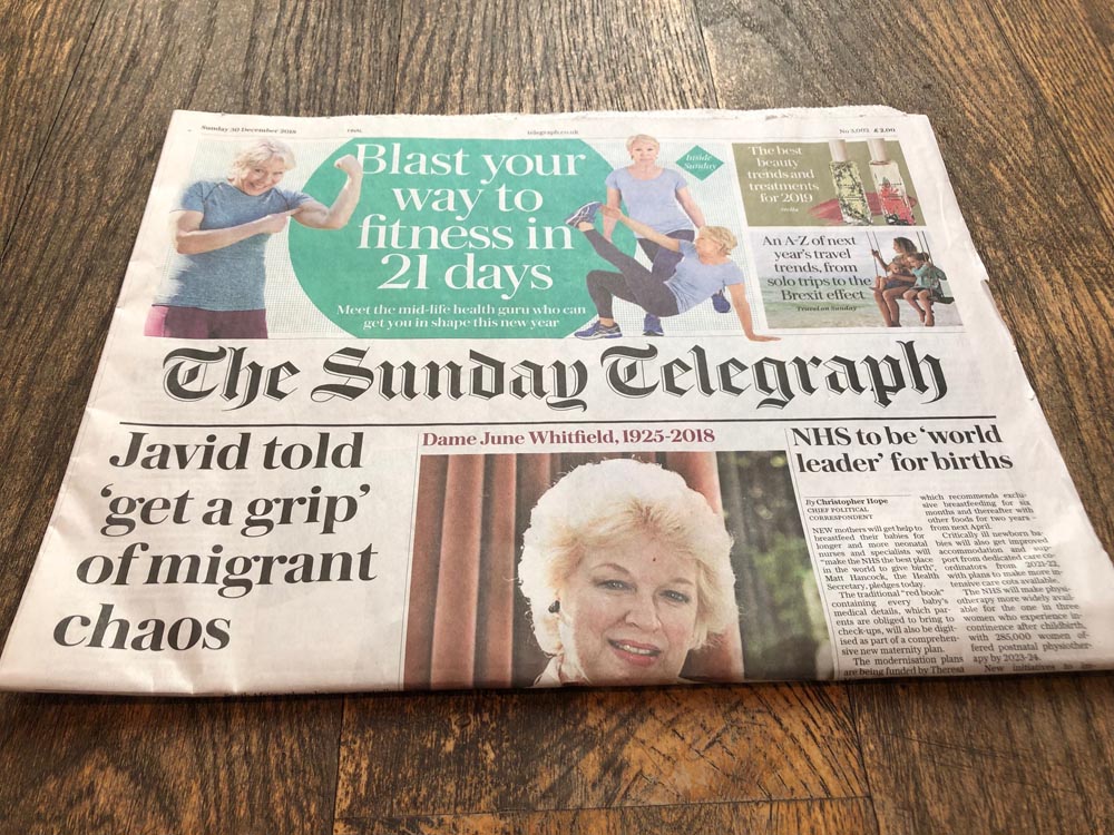 The Sunday Telegraph cover photo